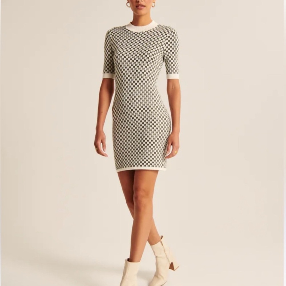 Abercrombie & Fitch Checkered Mock Neck Sweater Mini Dress